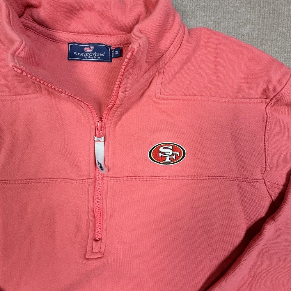 Vineyard Vines San Francisco 49ers Quarter Zip Pullover Coral Pink XL Cotton